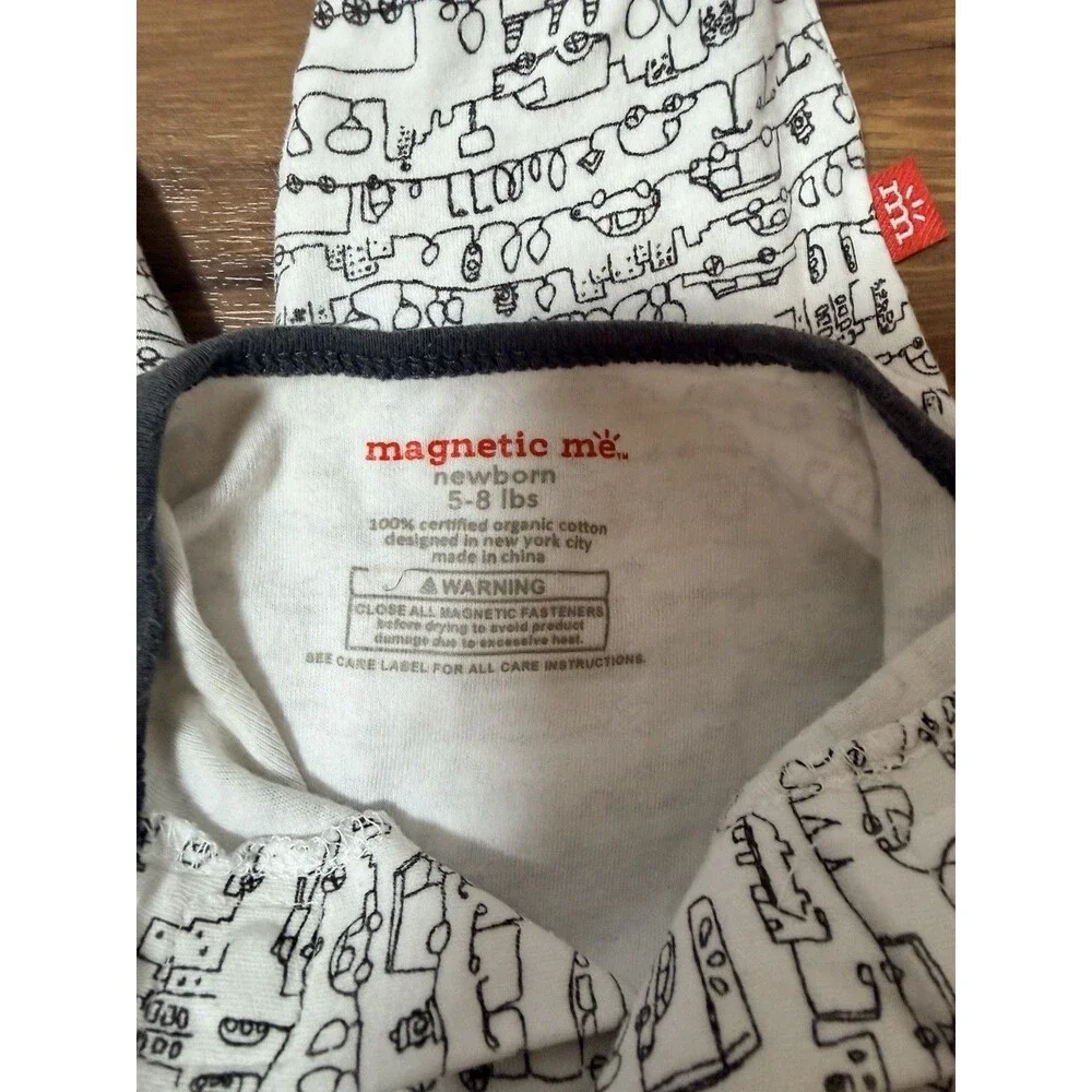 Magnetic Me Boys Cars Footie Pajamas Newborn Black White Cotton